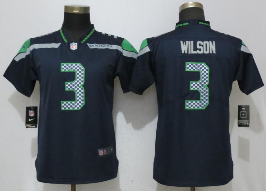 Women Seattle Seahawks 3 Wilson Blue Vapor Untouchable Player Nike Limited NFL Jerseys